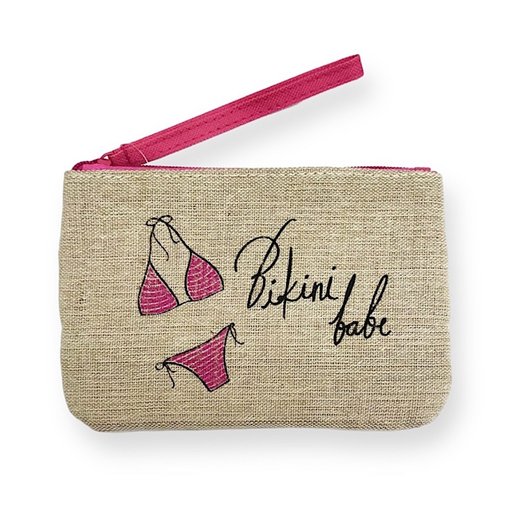 Belk Burlap Wristlet Bikini Babe Travel Bag Beach Cosmetic Pouch
